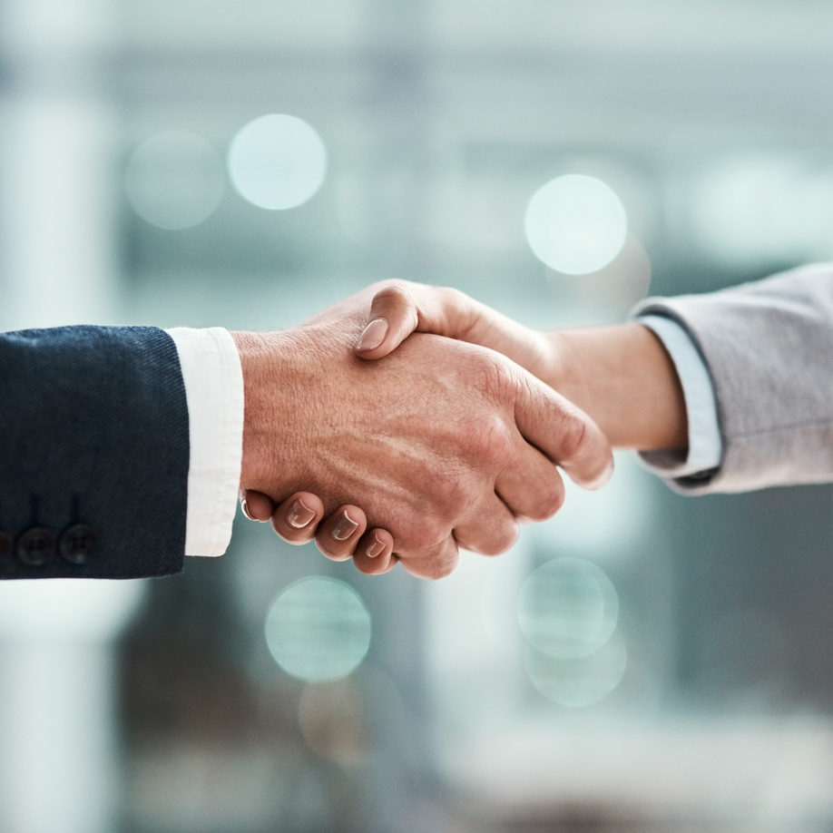 Business People, Handshake and Corporate Meeting, Welcome and Introduction or Lawyer Agreement and Success. Professional Man, Partner or Clients Shaking Hands in Thank You, Interview or Legal Deal